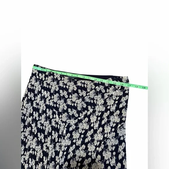 Lauren Ralph Lauren Floral Silk Midi Maxi Skirt Navy Blue White A Line Size L - Picture 3 of 6